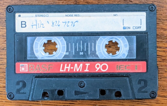 Cassette tape with a recording of the December 1993 Hitz broadcast
