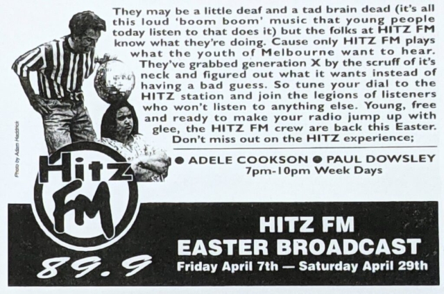 Hitz ad in the Herald Sun promoting 'Dribble' (April 1995)