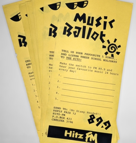 Hitz FM music ballots distributed before 2nd (Xavier) broadcast (early 1993)