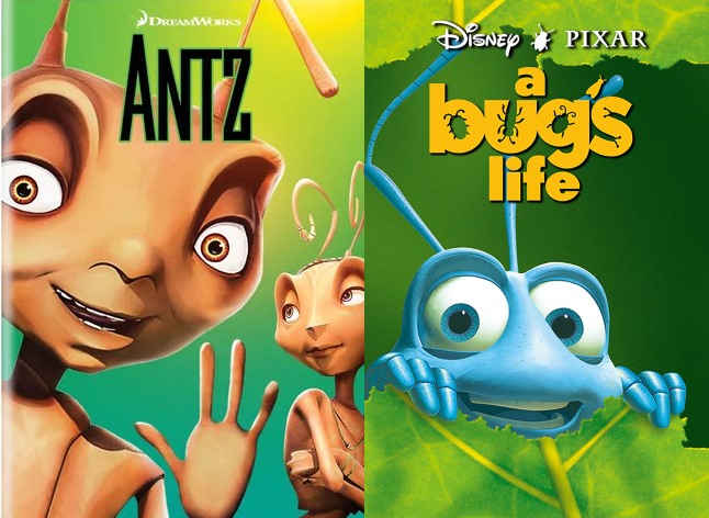 DVD covers of Dreamworks Antz and Pixar's Bugs Life